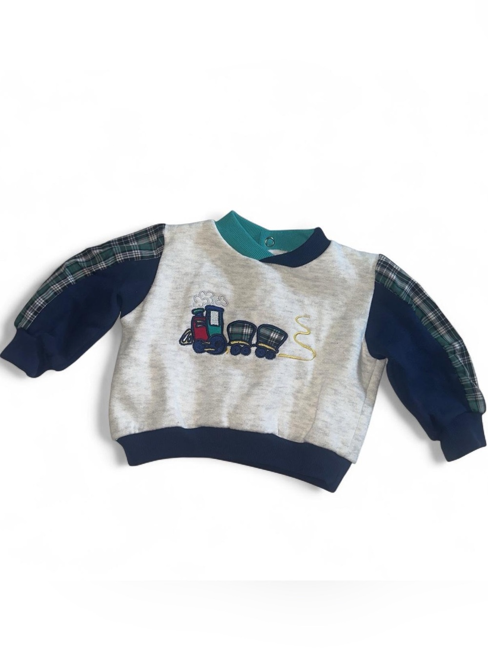 Vintage Toddler Train Pullover Sweatshirt - Navy & Heather Gray
